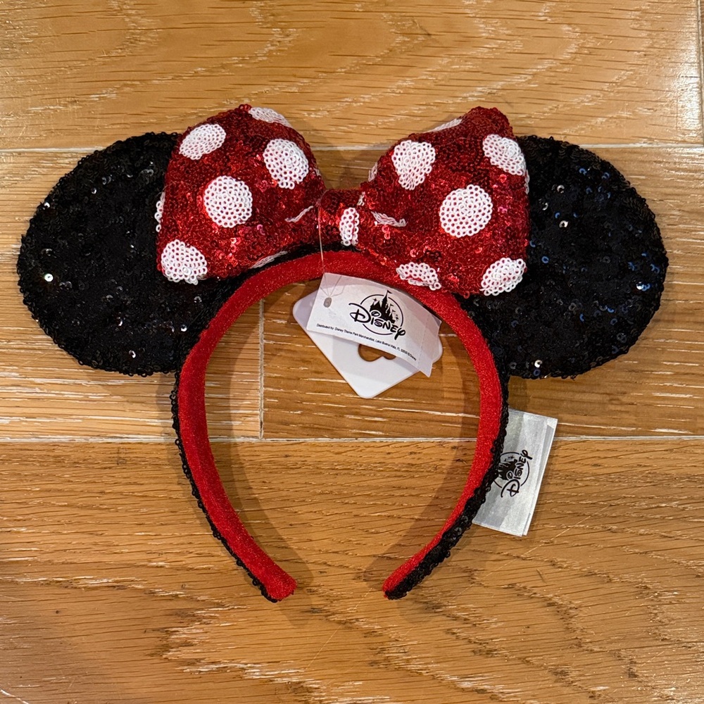 Disney Sequin Minnie Ears Headband - Red & Black